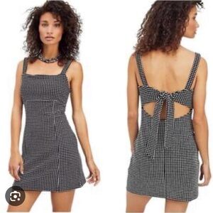Free People Bardot mini dress Black and White Checkered Dress